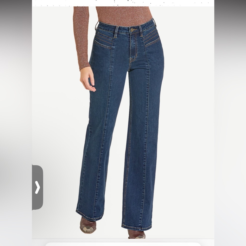 Umgee NWT SEAMED FRONT WIDE LEG FLARE STRETCH DENIM Blue Jeans